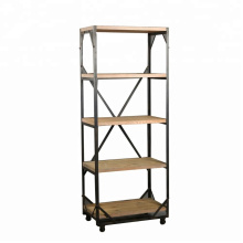 Mayco Retro Industrial Style Furniture Wholesale Metal Wooden Bookshelf with Wheels